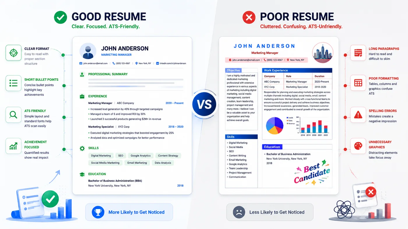 Good ATS-friendly resume vs a poor resume