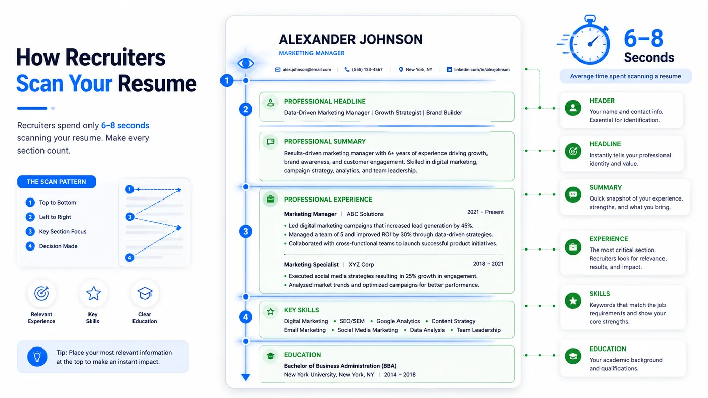 How recruiters scan your resume in 6–8 seconds