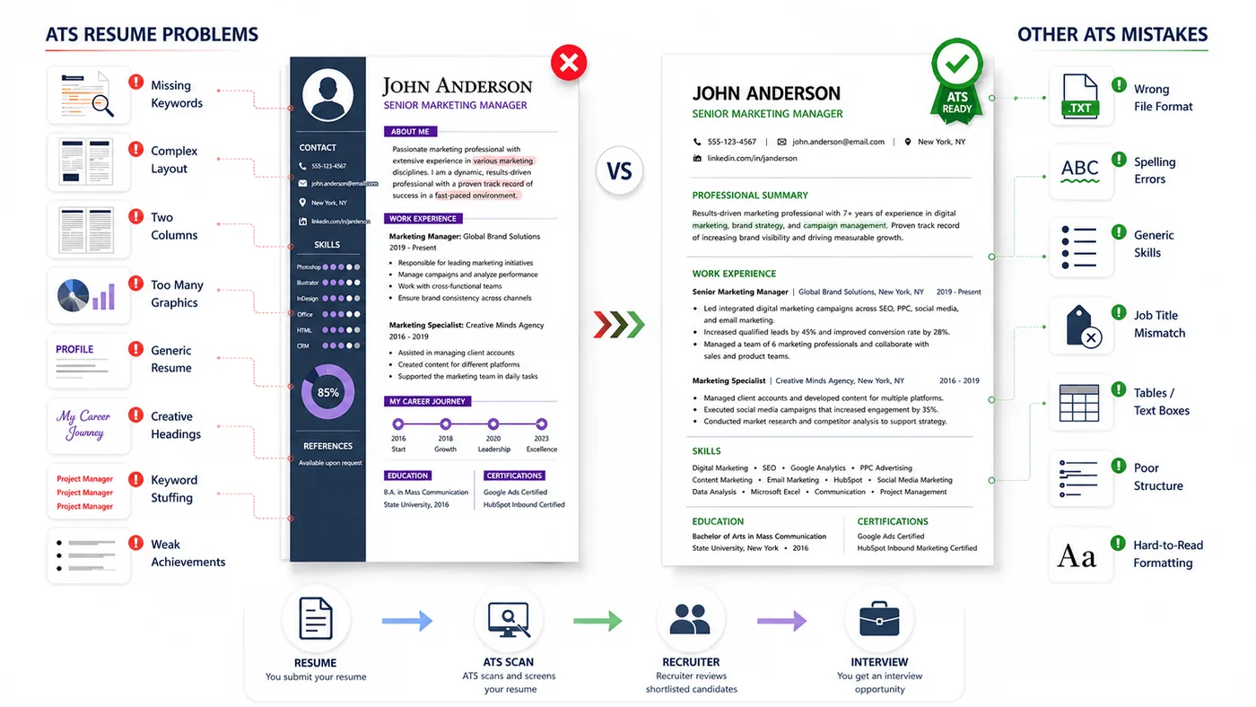 Common ATS resume problems vs an ATS-ready resume